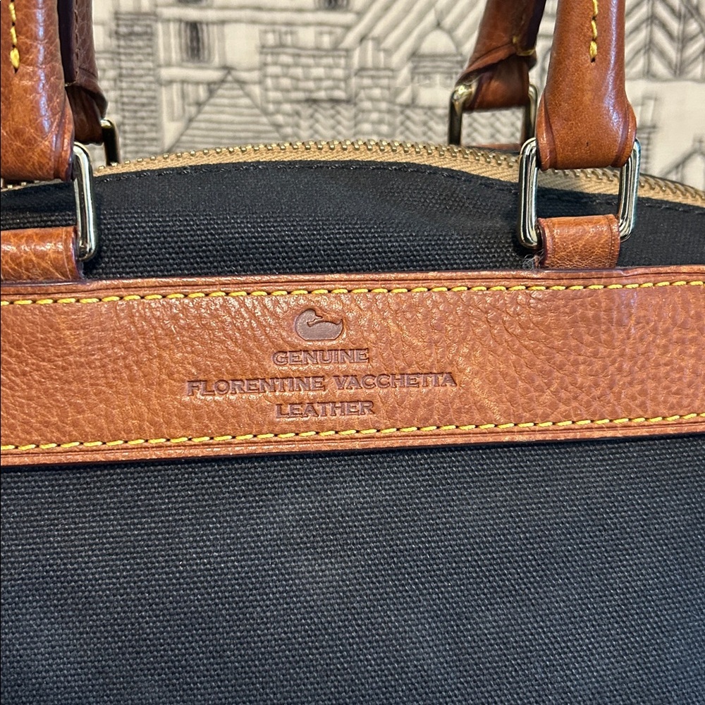 Dooney & Bourke Black Canvas Duffel with Tan Leather Trim - Picture 3 of 16